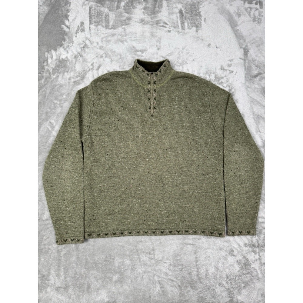 Woolrich Green Wool 1/4 Pullover Sweater Womens Large L Floral Knit Sage Willow